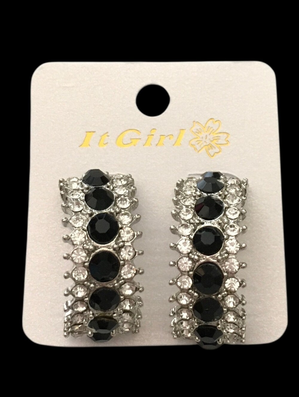 Black and Silver Crystal Hoop Earrings